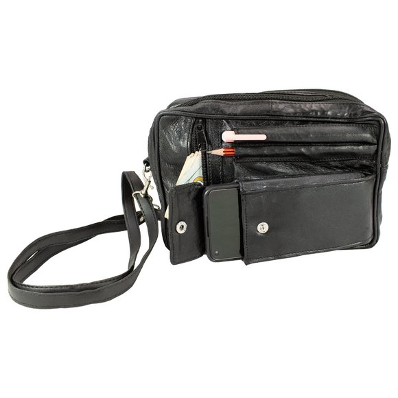 Men Leather Cross Body Bag, Messenge Bag, Travel Organizer Bag, Black - Picture 6 of 14
